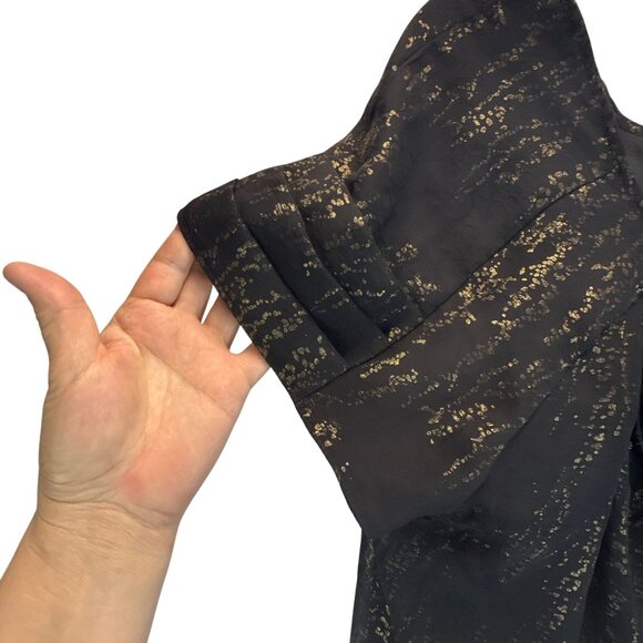 Gap Black Sheer Metallic Gold Accent Blouse Large Short Sleeve Party Holiday Top - Picture 8 of 9
